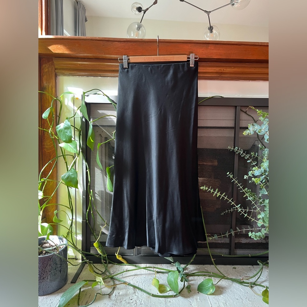Almina Concept Black Silk Midi Skirt | 0